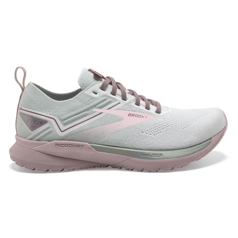 Brooks Women's Ricochet 3 Lightweight Road Running Shoes - White/Ice/Primrose Pink (YUFT56073)